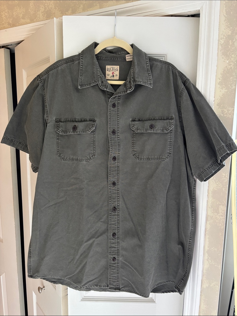 RedHead Short-Sleeve Button-Up Gray Work Shirt